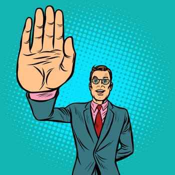 man stop hand gesture. Pop art retro vector illustration vintage kitsch