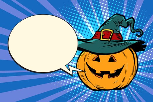 pumpkin Halloween comic bubble. Pop art retro vector illustration vintage kitsch