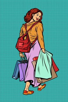 Woman goes shopping. Pop art retro vector illustration vintage kitsch