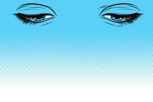 women eyes look down. Pop art retro vector illustration vintage kitsch