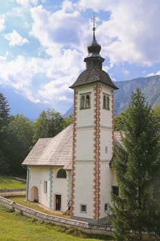Succursal Church Of The Holy Spirit by The Lake at the Bohinjsko Jezero in Slovenia