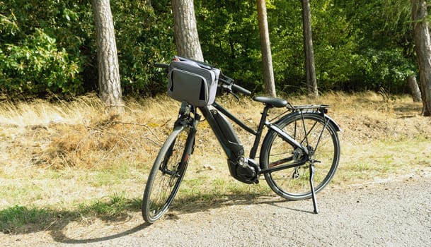 Black electric Bicyle in front of trees in nature