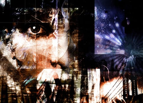 Face peers out from abstract