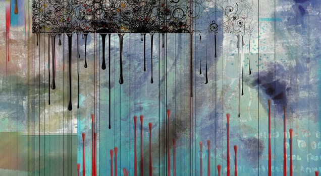 Abstract Painting. Paint drops on blueprint