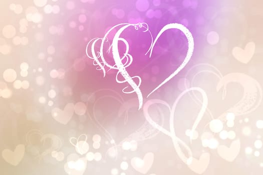 Abstract festive blur bright pink pastel background with white hearts love bokeh for valentine or wedding card. Space for design. Card concept.