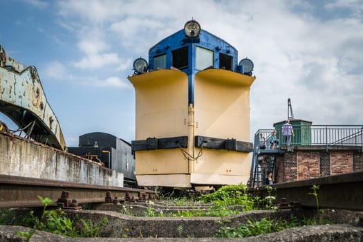 Jaworzyna Slaska, Poland - August 2018 : an old disused snow plough train car on the side track in the Museum of Industry and Railway in Silesia