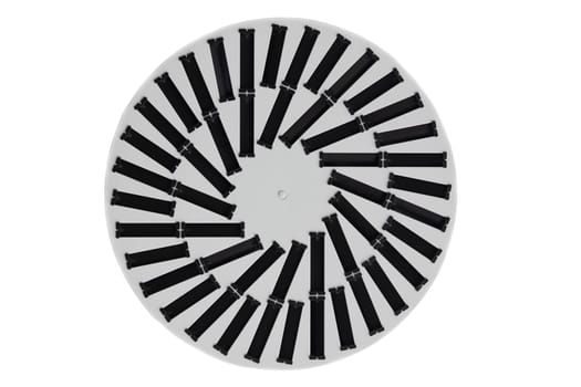 LED lamp. Top view of round black and white LED lamp. Concept energy saving.