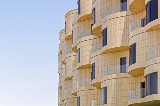 Modern new building with round balcony terrace in Kuwait