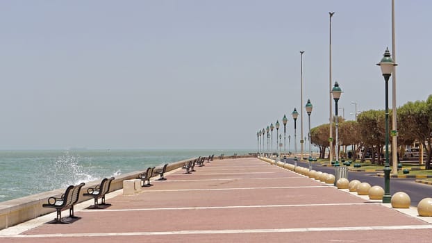 Empty coast walk promenade during day in Kuwait