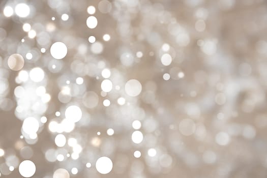 Festive brown silver bright abstract Bokeh with white circles. Template for your product display montage. Beautiful texture.