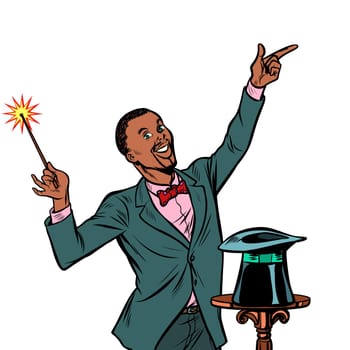 African Magician, amazing performance. Circus performer. Trick. Isolate on white background. Pop art retro vector illustration vintage kitsch