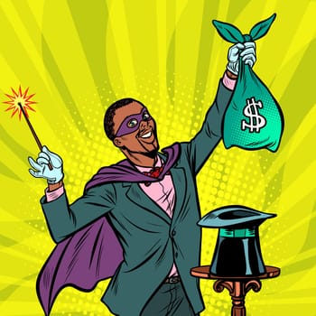 African Magician with dollar money. Pop art retro vector illustration vintage kitsch