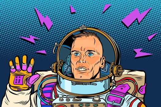 astronaut Hello gesture. Pop art retro vector illustration vintage kitsch