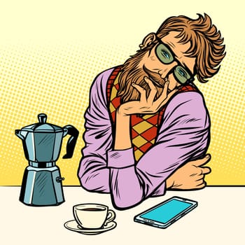 hipster man morning coffee. Pop art retro vector illustration vintage kitsch
