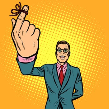man thumbs up, a string lace up, memory. Pop art retro vector illustration vintage kitsch