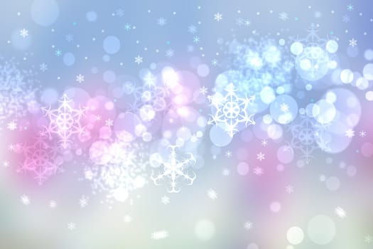 Abstract blurred festive winter christmas or Happy New Year background with shiny blue and white bokeh lighted snow landscape. Space for your design. Card concept.