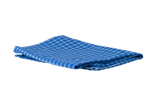 Blue and white checkered napkin isolated on white background. Kitchen accessories.
