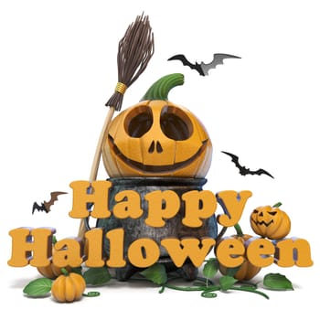 Happy Halloween text 3D rendering illustration isolated on white background