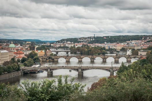View of the bridges of historical Prague