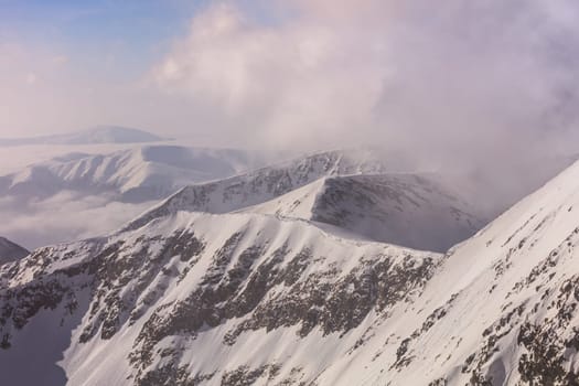 landscape mountain in winter. Fagaras Mountains, Romania
