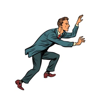 Businessman climbs up. Pop art retro vector illustration vintage kitsch