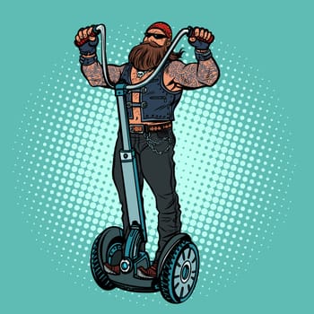 Biker on electric scooter, rider. Pop art retro vector illustration vintage kitsch