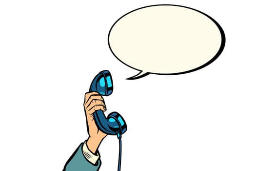 retro phone handset in male hand. Pop art vector illustration vintage kitsch