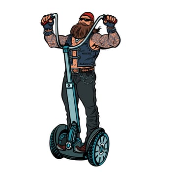 Biker on electric scooter, rider. Isolate on white background. Pop art retro vector illustration vintage kitsch