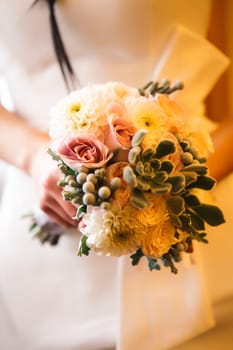 beautiful young bride stand on background forest