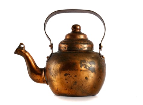 Copper old kettle on a white background
