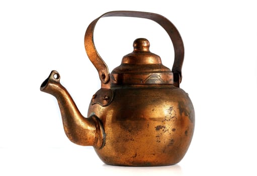 Copper old kettle on a white background