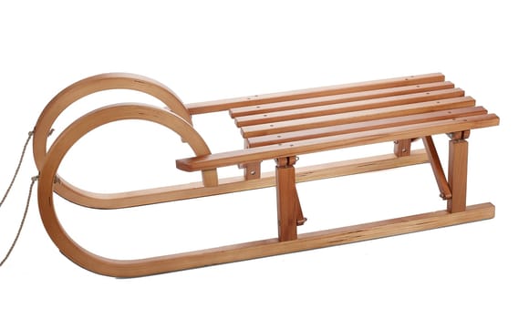 Wooden sledge isolated on white background.
