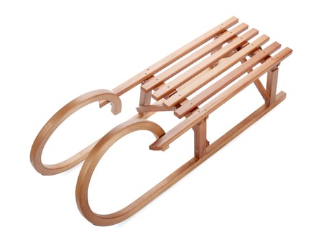 Wooden sledge isolated on white background.