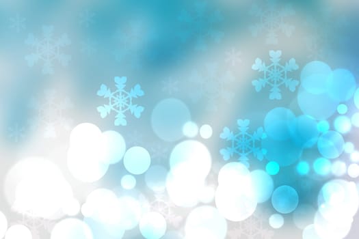 Abstract blurred festive winter christmas or Happy New Year background with shiny blue and white bokeh lighted snow landscape. Space for your design. Card concept.
