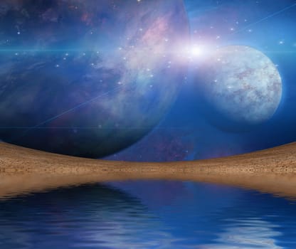 Planets reflected in water surface