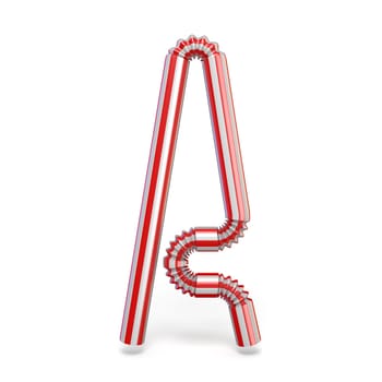 Drinking straw font Letter A 3D render illustration isolated on white background