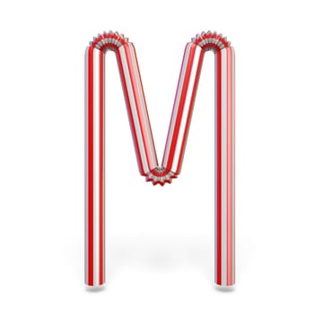 Drinking straw font Letter M 3D render illustration isolated on white background
