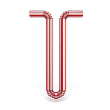 Drinking straw font Letter T 3D render illustration isolated on white background
