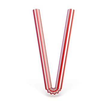 Drinking straw font Letter V 3D render illustration isolated on white background