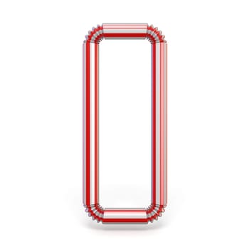 Drinking straw font Letter O 3D render illustration isolated on white background
