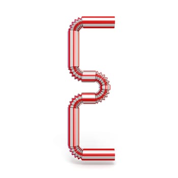 Drinking straw font Letter E 3D render illustration isolated on white background