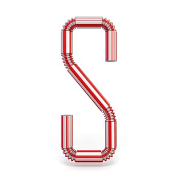 Drinking straw font Letter S 3D render illustration isolated on white background