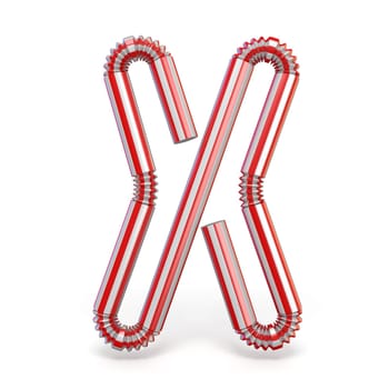 Drinking straw font Letter X 3D render illustration isolated on white background