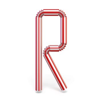 Drinking straw font Letter R 3D render illustration isolated on white background