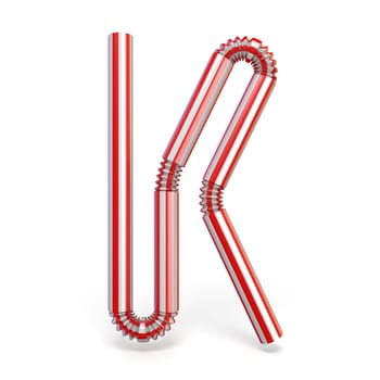 Drinking straw font Letter K 3D render illustration isolated on white background