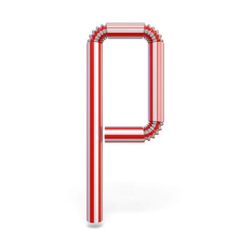 Drinking straw font Letter P 3D render illustration isolated on white background