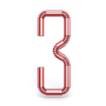 Drinking straw Number 3 THREE 3D render illustration isolated on white background