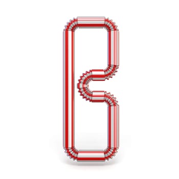 Drinking straw font Letter B 3D render illustration isolated on white background
