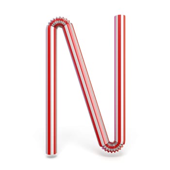 Drinking straw font Letter N 3D render illustration isolated on white background