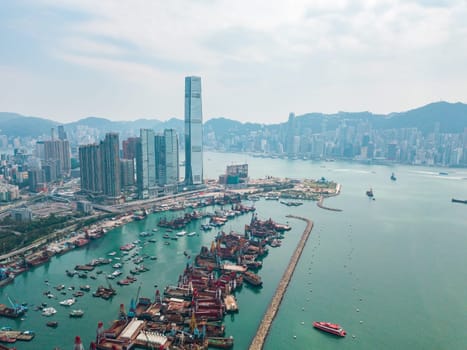 Aerial view of Hong Kong Island and Kowloon